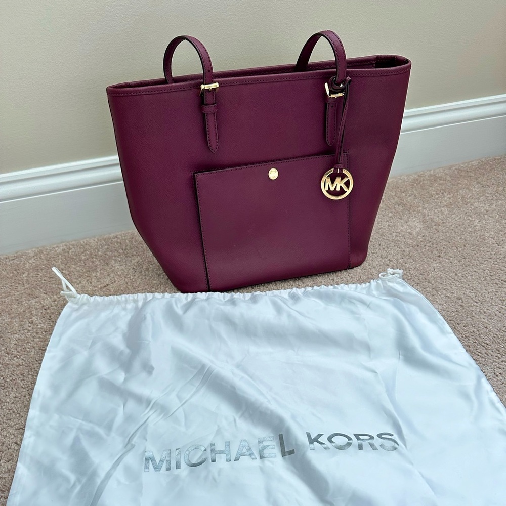 Michael Kors Burgundy Tote Bag with Front Pocket